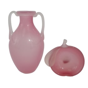 (2 pcs) Steuben Style Pink Rosaline Glass Articles