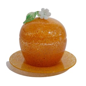 Steuben Orange Cintra Marmalade Jar & Underplate Set