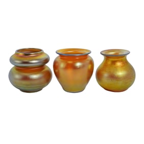 (3 pcs) Steuben Glass Gold "Aurene" Vases