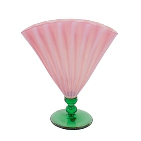 Steuben Glass Oriental Poppy and Green Fan Vase