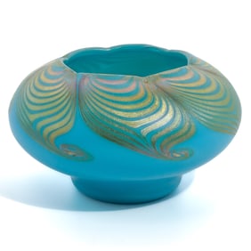 Steuben Glass Turquoise and Gold Aurene Bowl
