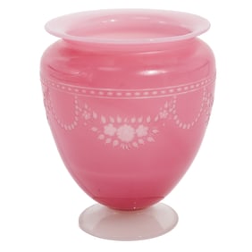 Steuben Glass Rosaline and Alabaster Vase w/ York Pattern