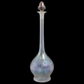 Hawkes Iridescent Glass Floral Etched Perfume Bottle & Sterling Stopper