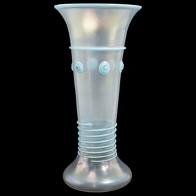 Steuben Verre De Soie & Turquoise Swirl Glass Vase