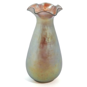 Steuben Glass Gold "Aurene" Iridescent Ruffled Rim Vase