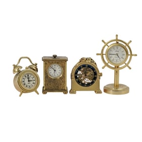 (4 Pc) Miniature Gold Tone Desk Clocks