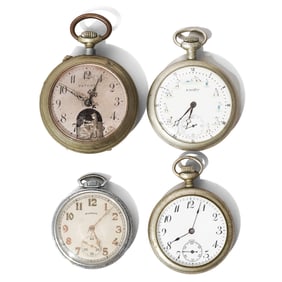 (4pc) Antique Silverplated Pocket Watch