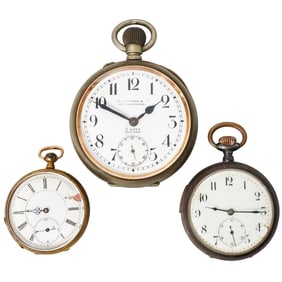 (3 pc) Antique Silver & Gold Plated Pocket Watches