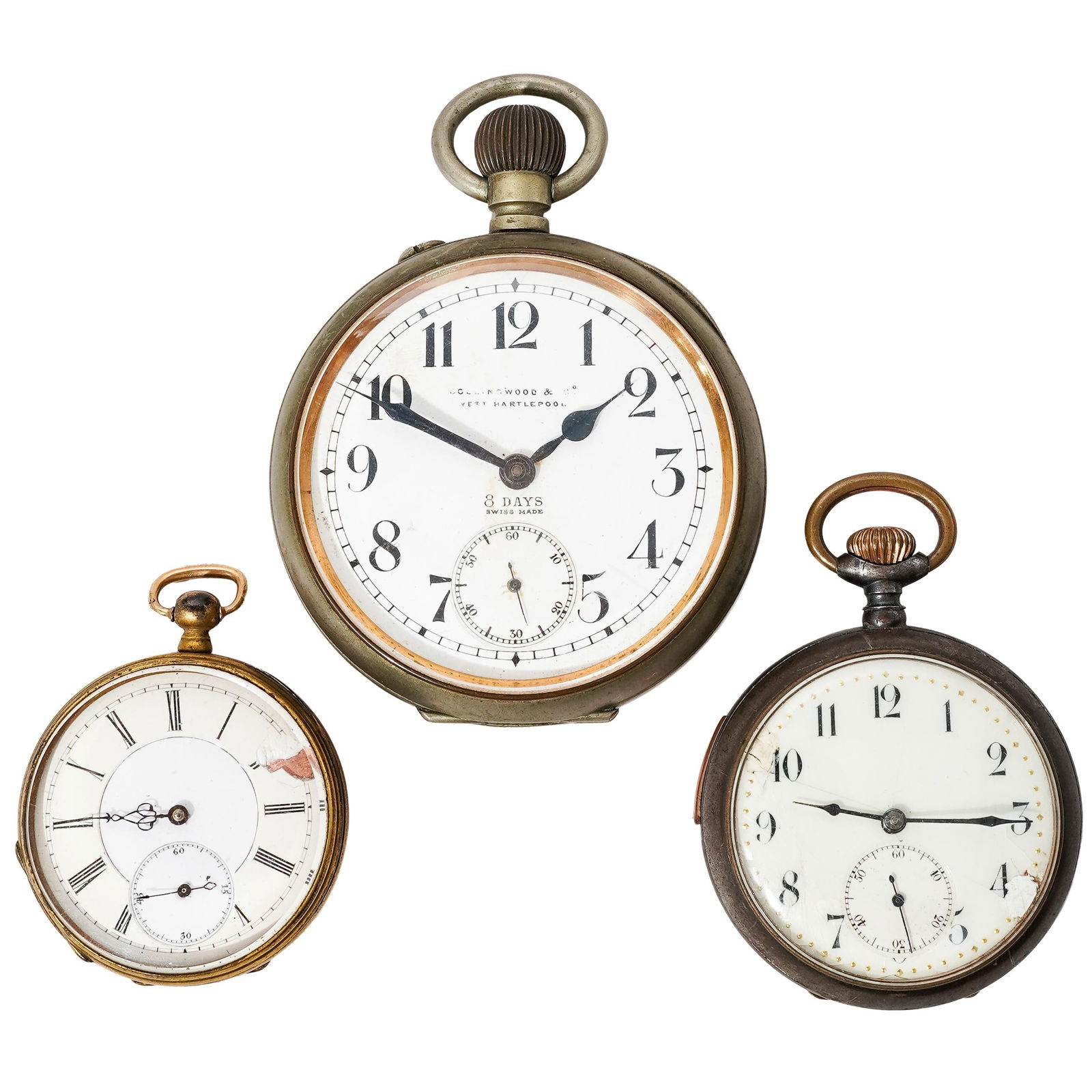 (3 pc) Antique Silver & Gold Plated Pocket Watches (1 of 12)