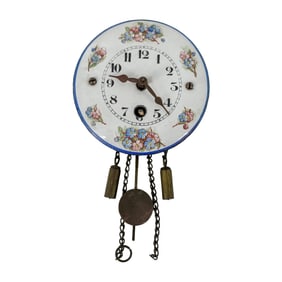 Antique Miniature Enameled Pendulum Wall Clock