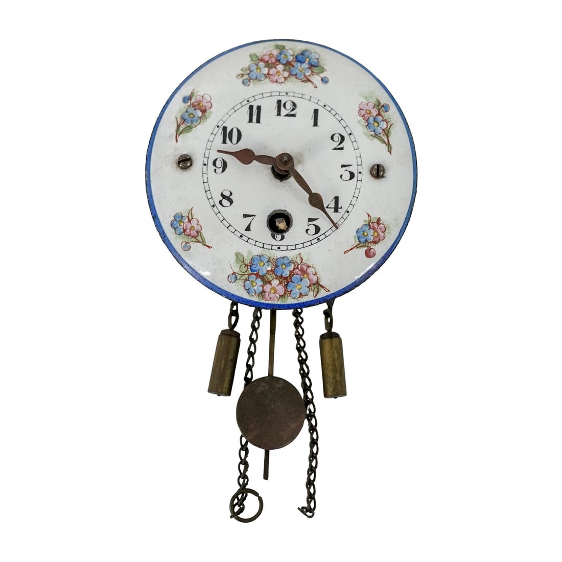 Antique Miniature Enameled Pendulum Wall Clock (1 of 3)