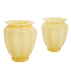 Pair of Steuben Glass Ivory Shade Form Vases