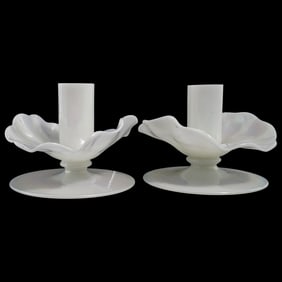 Pair of Steuben "Ivrene" Petal Candlesticks