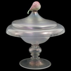 Steuben Verre de Soie Lidded Compote w/ Fruit Finial