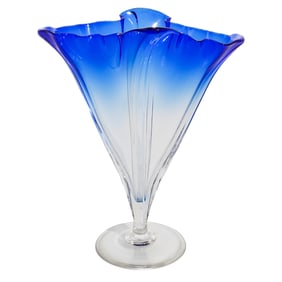 Steuben Glass Colorless Grotesque Vase With Blue Shading