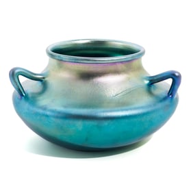 Steuben Blue Aurene Three-Handled Vase