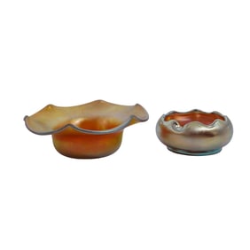(2 pcs) Steuben Glass Gold "Aurene" Salt Cellars