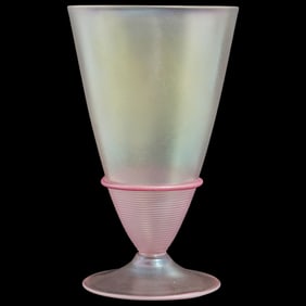 Steuben "Verre de Soie" Iridescent Tumbler with Coral Trim