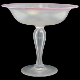 Steuben Verre de Soie and Coral Glass Compote