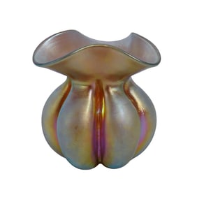 Steuben Glass Gold "Aurene" Iridescent Lobed Vase