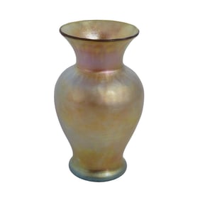 Steuben Glass Gold "Aurene" Diamond Optic Vase
