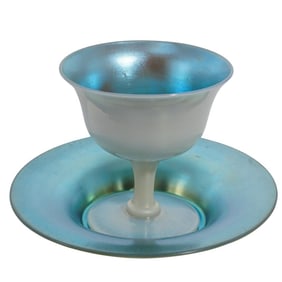 Steuben Blue Calcite Sherbert & Underplate Set