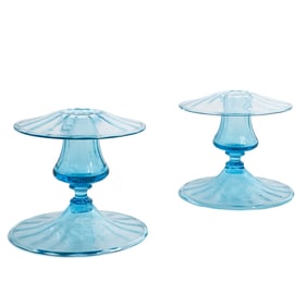 Pair of Steuben "Celeste" Blue Transparent Low Candlesticks