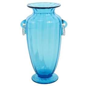 Steuben "Celeste Blue" Transparent Glass Vase w/ Handles