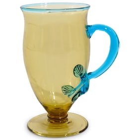 Steuben Glass "Mat-Su-No-Ke" Amber Tumbler w/ Celeste Blue Handle
