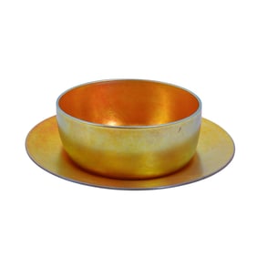 (2 pcs) Steuben Glass Gold "Aurene" Iridescent Fingerbowl and Underplate