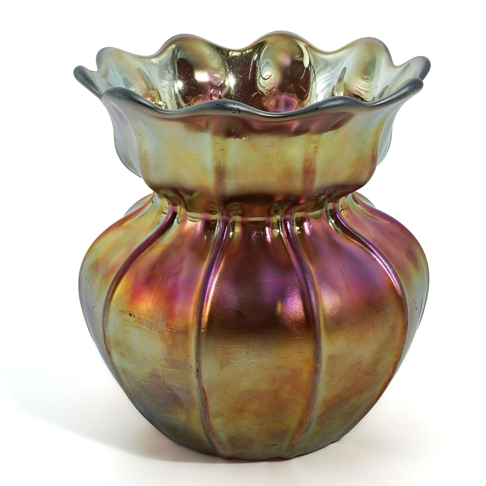 Steuben Gold Aurene Ribbed Glass Vase (1 of 7)