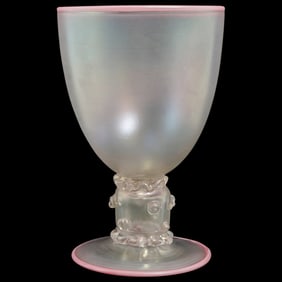 Rare Steuben Iridescent Verre De Soie and Coral Goblet