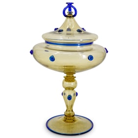 Steuben Amber & Cobalt Glass Compote