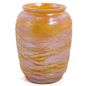 Victor Durand Jr. (1870-1931) Iridescent Marigold Lustre Threaded Glass Vase
