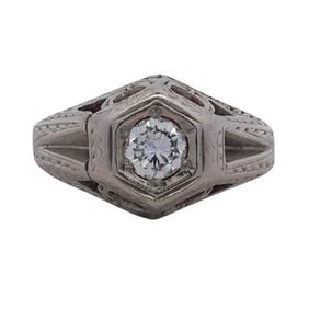 Art Deco 14K white gold and Diamond Ring