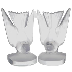 Pair of Lalique "Deux Hirondelles" Swallow Bookends