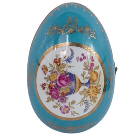 Monumental French Hand Painted Porcelain Gilt Egg Box