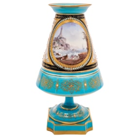 Old Paris Porcelain Hand Painted Vase with Raised Enamel