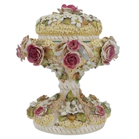 Dresden German Porcelain floral compote on a pedestal signed