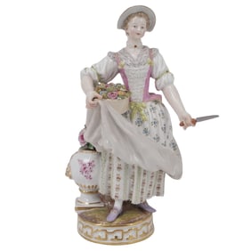 Antique Meissen Porcelain figurine of a "Gardener Girl"