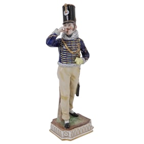 German Porcelain Figurine of Hussar soldier from Napoleonic Wars era