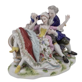 German Volksteadt Porcelain rococo-style courting couple scene large figurine