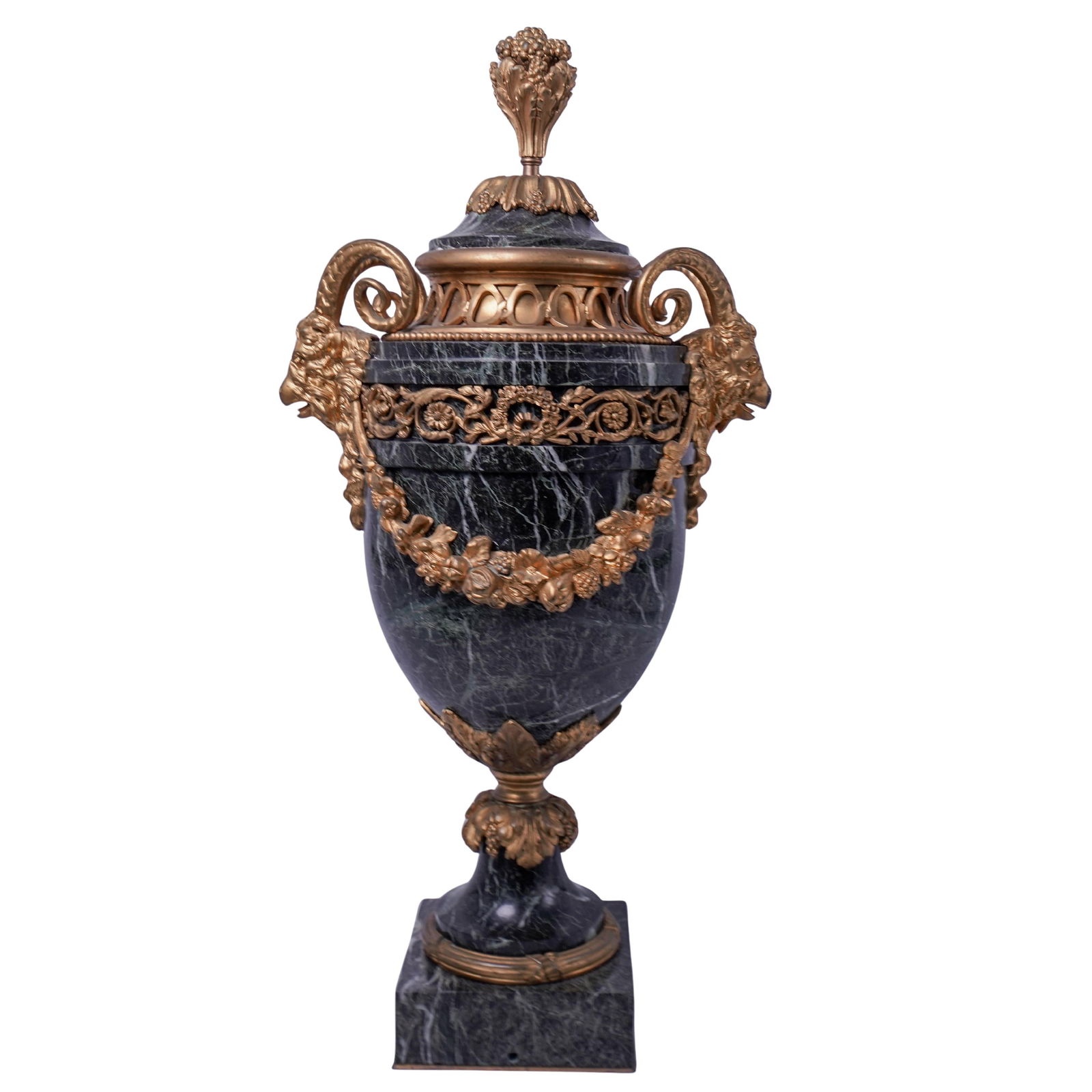 French Louis XVI Style Serpentine Marble Ormolu Bronze Urn (1 of 7)