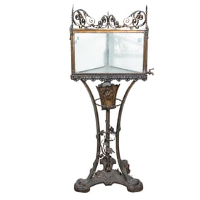 Victorian Triangular Aquarium with Lighted Cast Iron Stand