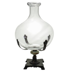 Art Deco Cast Iron & Uranium Glass Fishbowl W/ Stand