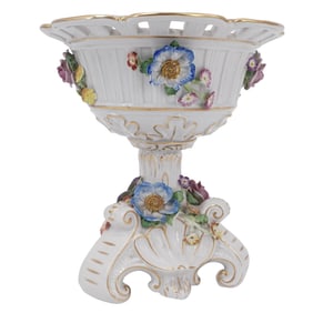 Von Schierholz Germany large porcelain flower encrusted compote