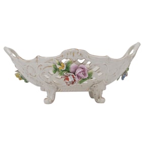 German Dresden Porcelain footed Reticulated Bowl, centerpiece.Stamped with Dresden mark.