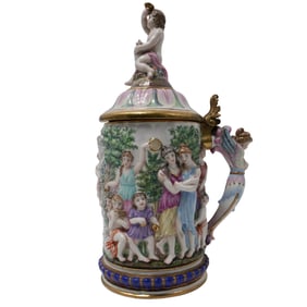 Large Capodimonte Italian Porcelain Lidded Tankard