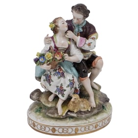 Antique Volkstedt German Porcelain Courting Couple Figurine