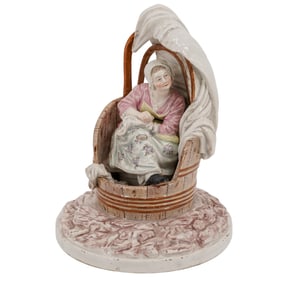 Antique Niderviller Porcelain Lady Sewing Figurine